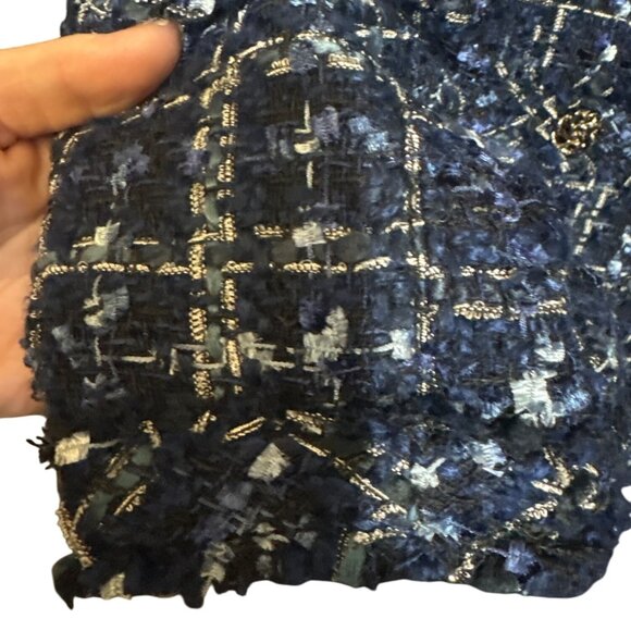 Old Navy Studio Spotlight Womens Tweed Jacket Navy & Metallic Gold Plaid Button- - Picture 5 of 6